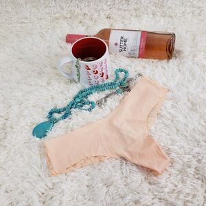 VS Peach Orange Lace NO SHOW Sexy THONG SMALL